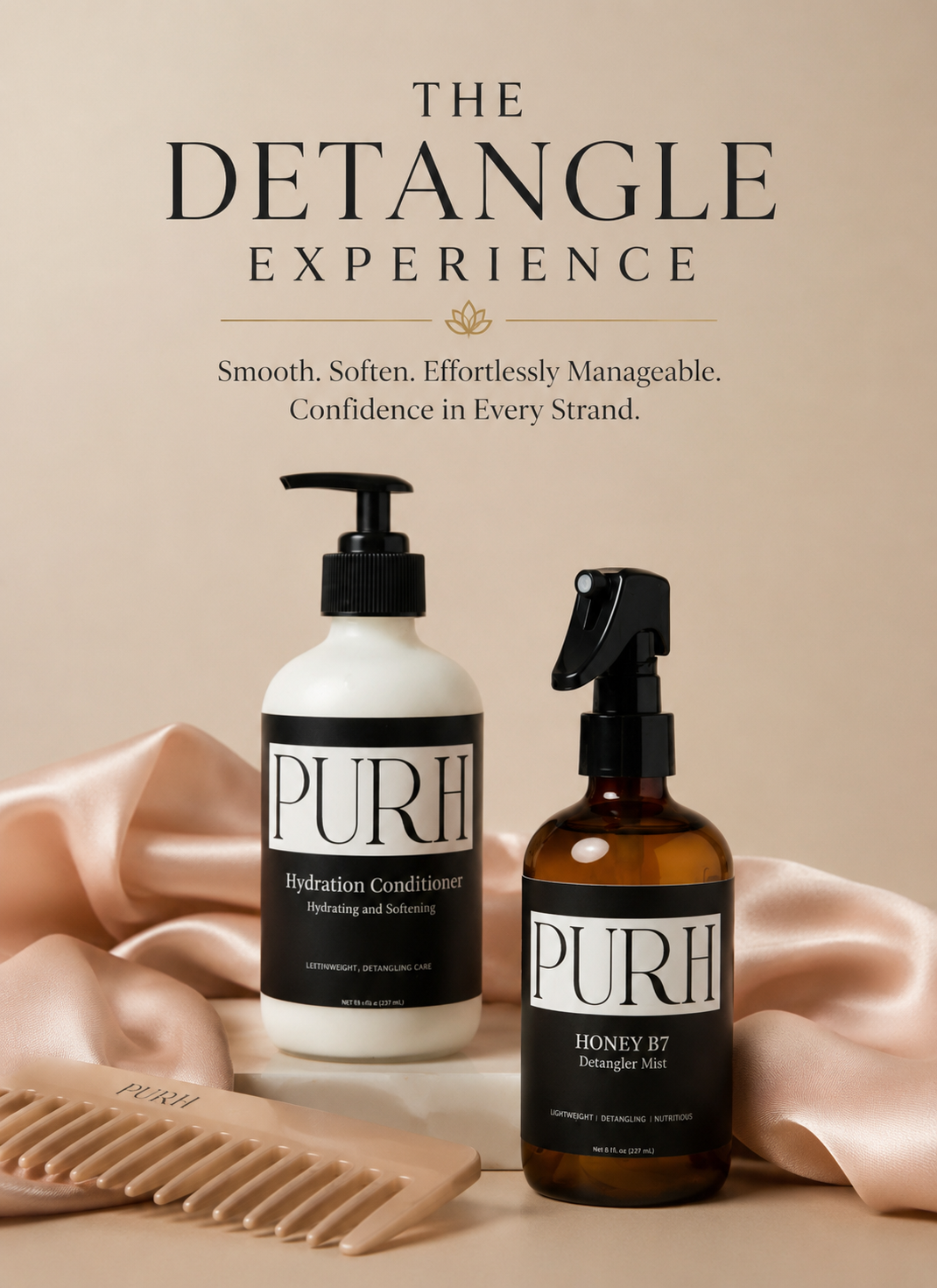 PURH Detangle Experience collection is for hydration, easier detangling, and reduce breakage