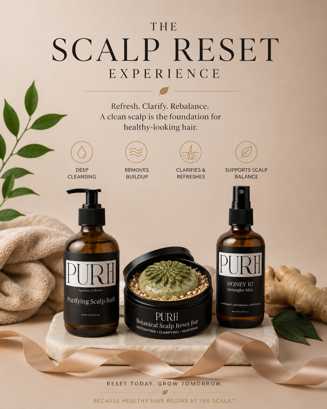 PURH Scalp Reset Experience collection to cleanse buildup and restore scalp balance